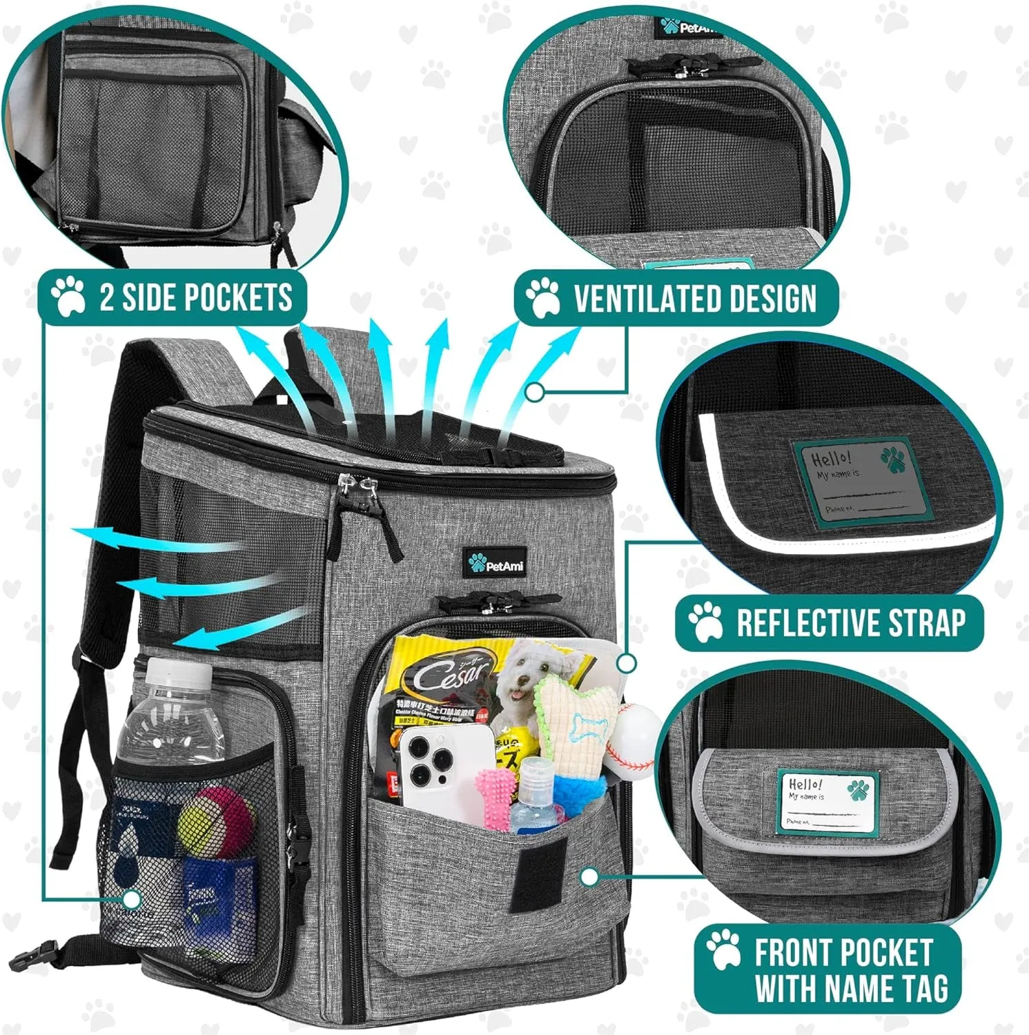 Heather Large for Small Max Sided Travel, Soft Lbs, Back Dog Ventilated Airline Cats, for Carrier, Carrying Customizable options Approved Carrier Camping, Pet Backpack Backpacks Pack, Limited-time offer Cat 18 Hiking, Gray