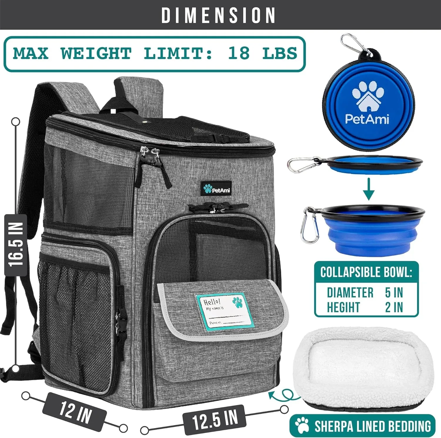 Heather Large for Small Max Sided Travel, Soft Lbs, Back Dog Ventilated Airline Cats, for Carrier, Carrying Customizable options Approved Carrier Camping, Pet Backpack Backpacks Pack, Limited-time offer Cat 18 Hiking, Gray