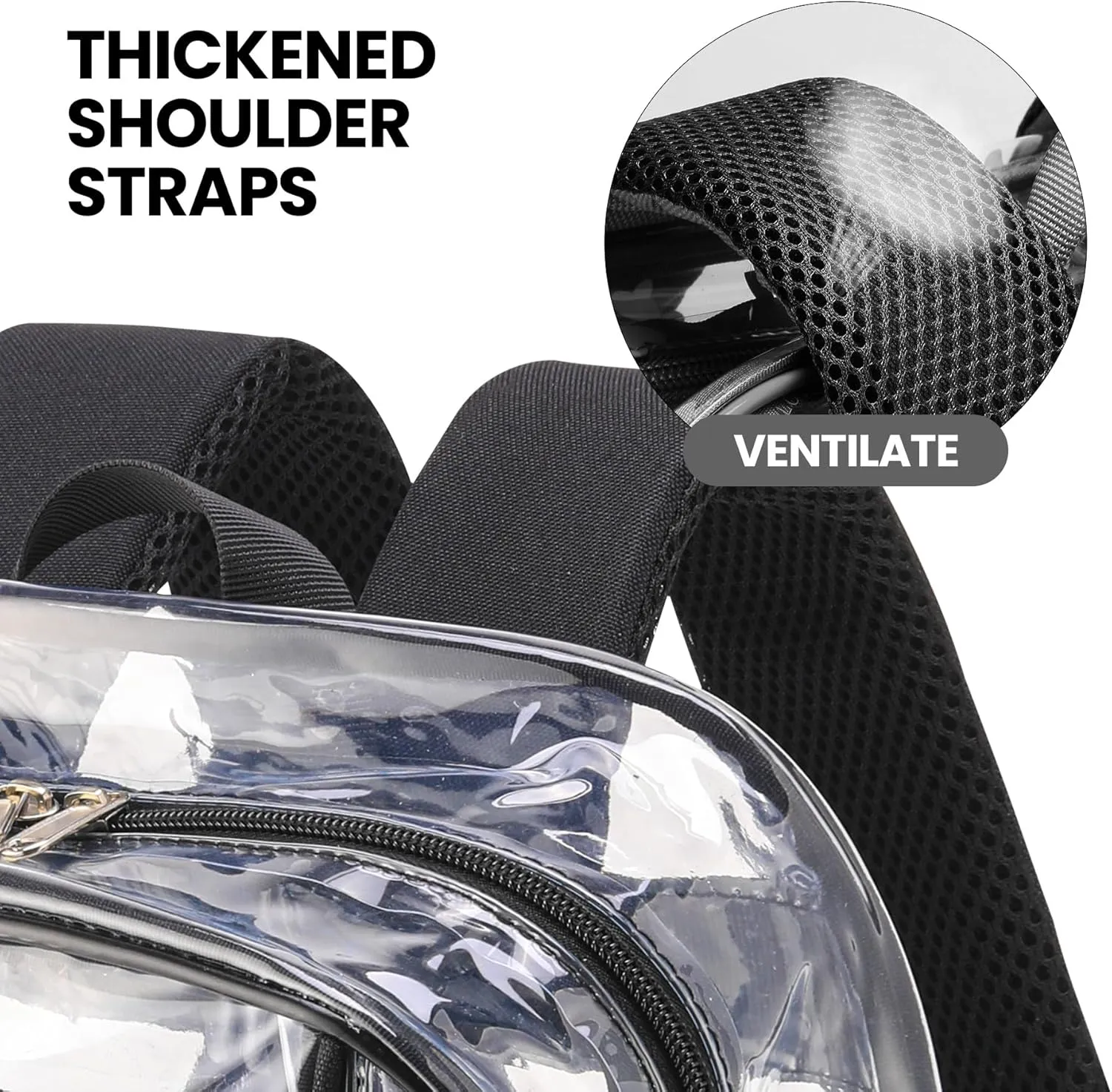 Heavy Duty Clear Bookbag for School or Stadium Events - Black Transparent Plastic See-Through Backpack Black
