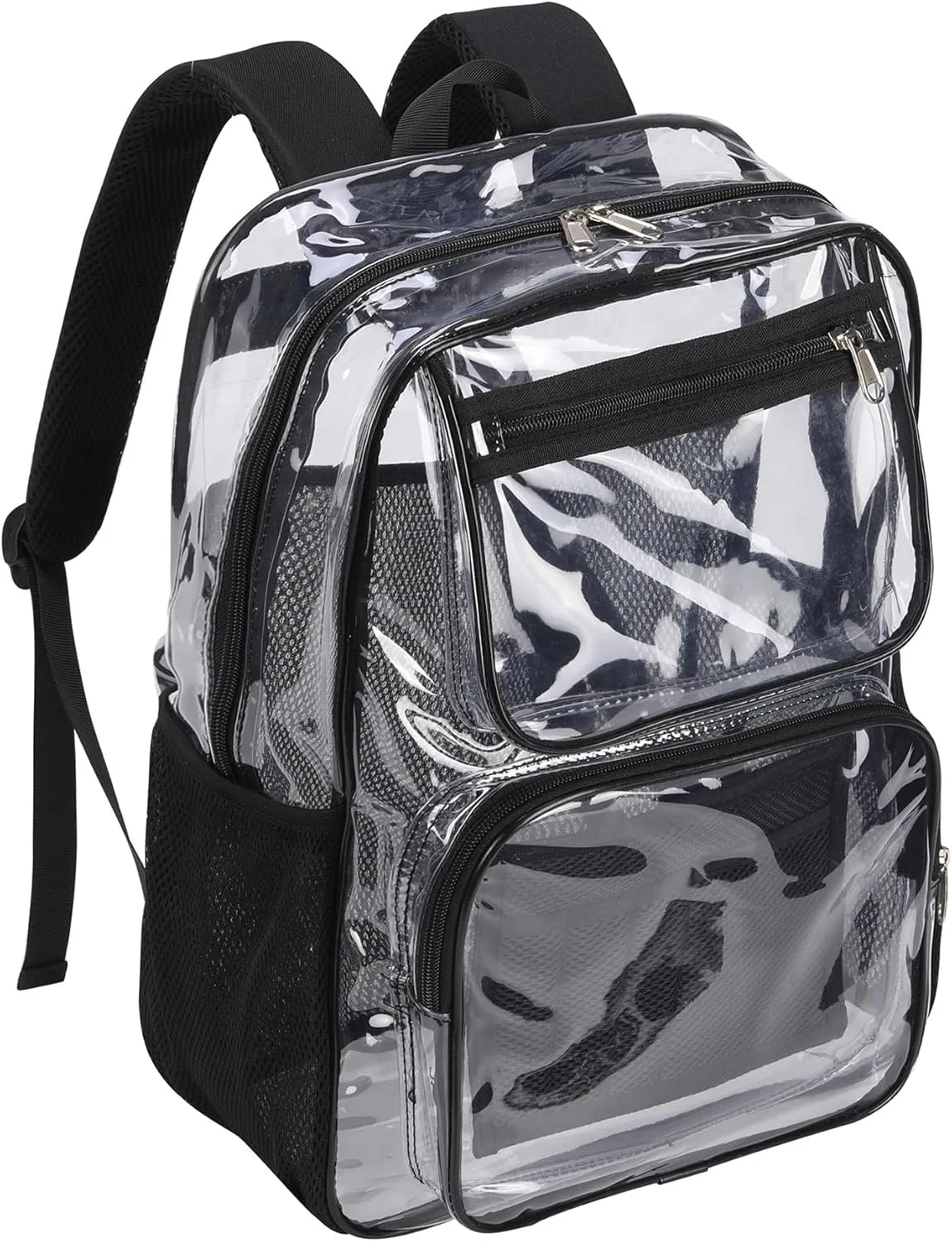 Heavy Duty Clear Bookbag for School or Stadium Events - Black Transparent Plastic See-Through Backpack Black