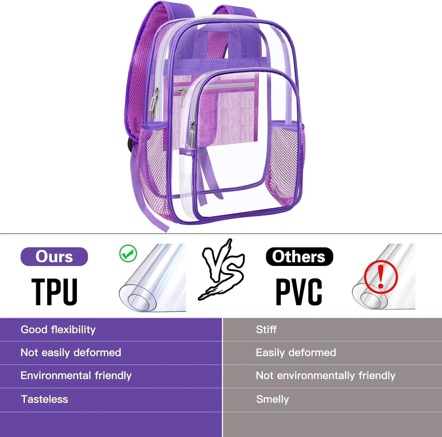 HEEYA Clear Backpack Heavy Duty Transparent Backpack for Security, Sports, Work, Travel, Stadium