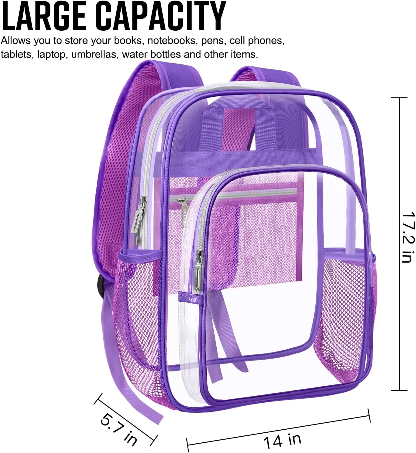 HEEYA Clear Backpack Heavy Duty Transparent Backpack for Security, Sports, Work, Travel, Stadium