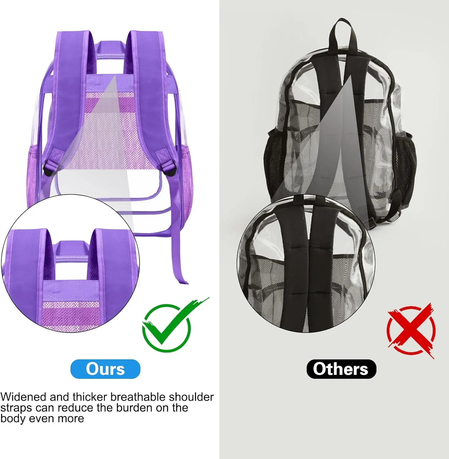 HEEYA Clear Backpack Heavy Duty Transparent Backpack for Security, Sports, Work, Travel, Stadium