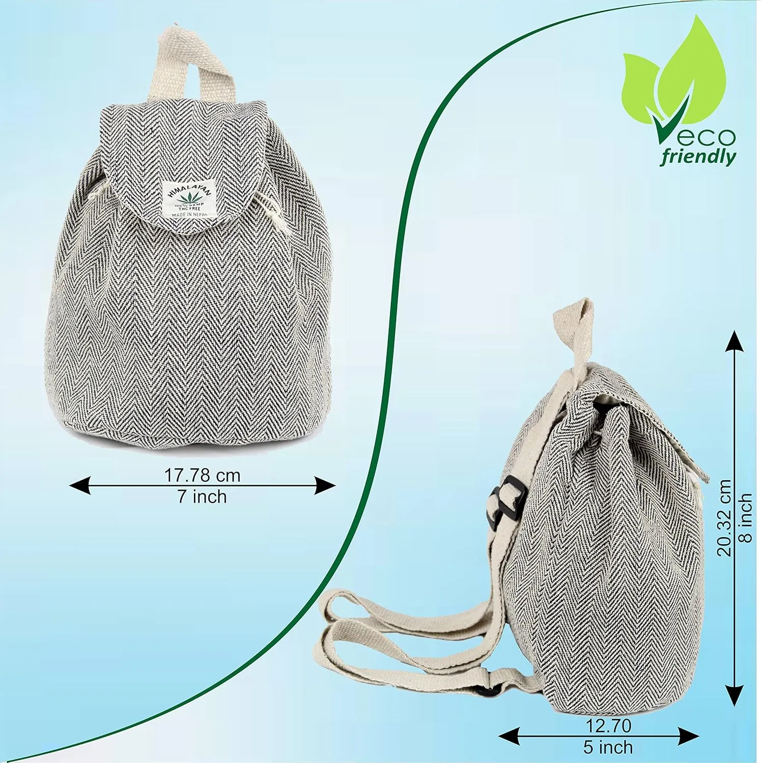 Hemp small bag for women Light Weight Adjustable strap string closure cute backpack Bag for travel casual daypack (Grey)