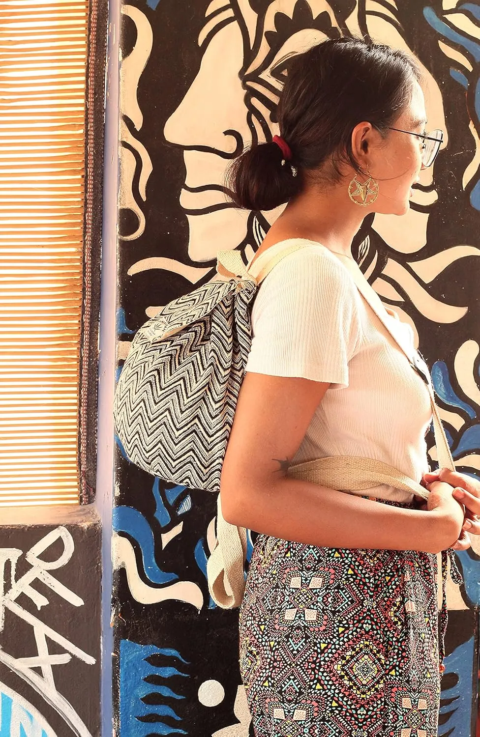 Hemp small bag for women Light Weight Adjustable strap string closure cute backpack Bag for travel casual daypack (Grey)