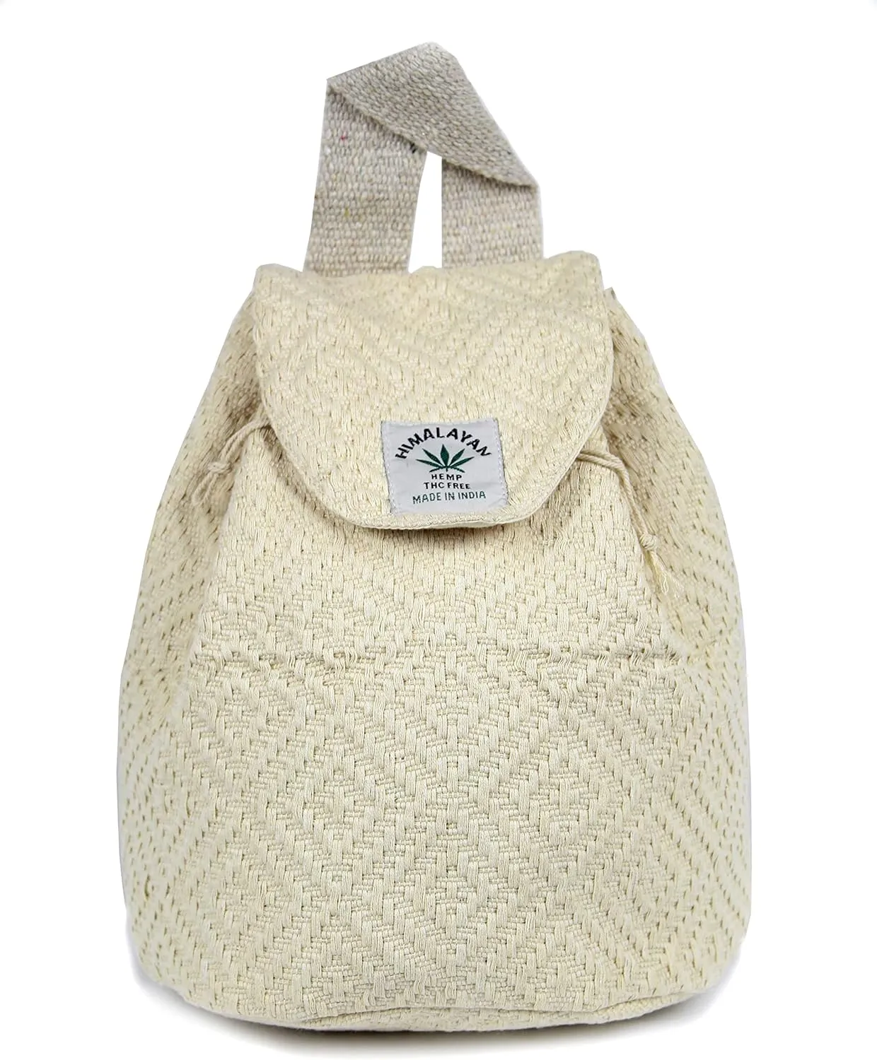 Hemp small bag for women Light Weight Adjustable strap string closure cute backpack Bag for travel casual daypack (Ivory)