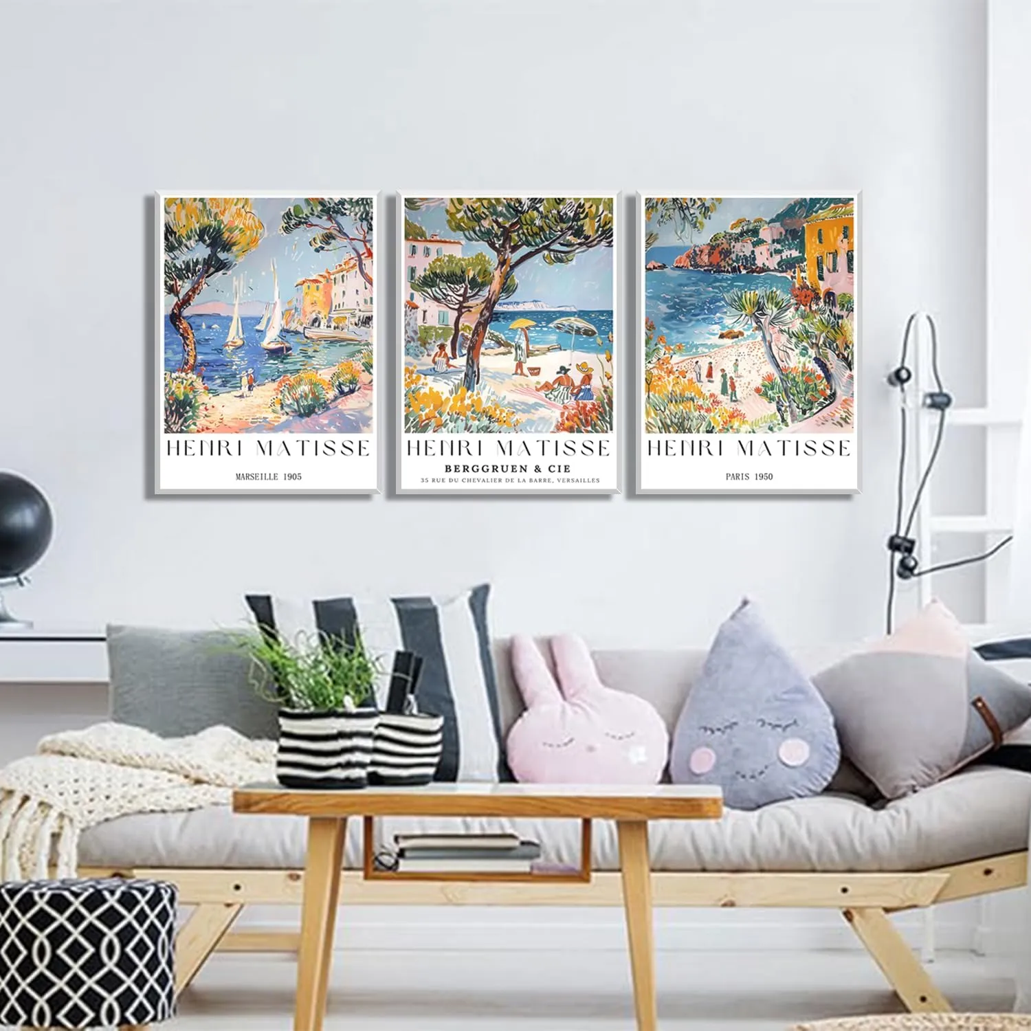 Henri Matisse Wall Art Set of 3, Beach Travel Wall Decor Paintings, Amalfi Coast Poster Canvas Prints Aesthetic Pictures for Bedroom Living Room 12x16 inch Framed