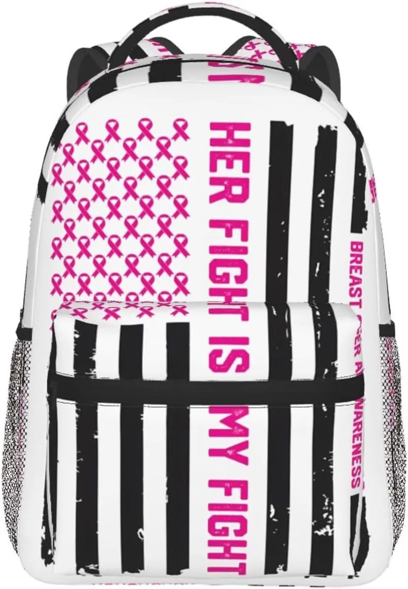 Her Fight Is My Fight American Flag Backpack Casual Pack Bag Laptop Backpack With Side Pocket Front Zipper Pocket Bookpack Travel Daypack Picnic Rucksack