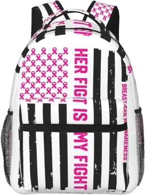 Her Fight Is My Fight American Flag Backpack Casual Pack Bag Laptop Backpack With Side Pocket Front Zipper Pocket Bookpack Travel Daypack Picnic Rucksack