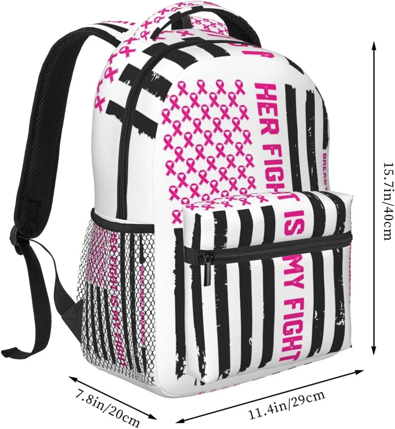 Her Fight Is My Fight American Flag Backpack Casual Pack Bag Laptop Backpack With Side Pocket Front Zipper Pocket Bookpack Travel Daypack Picnic Rucksack