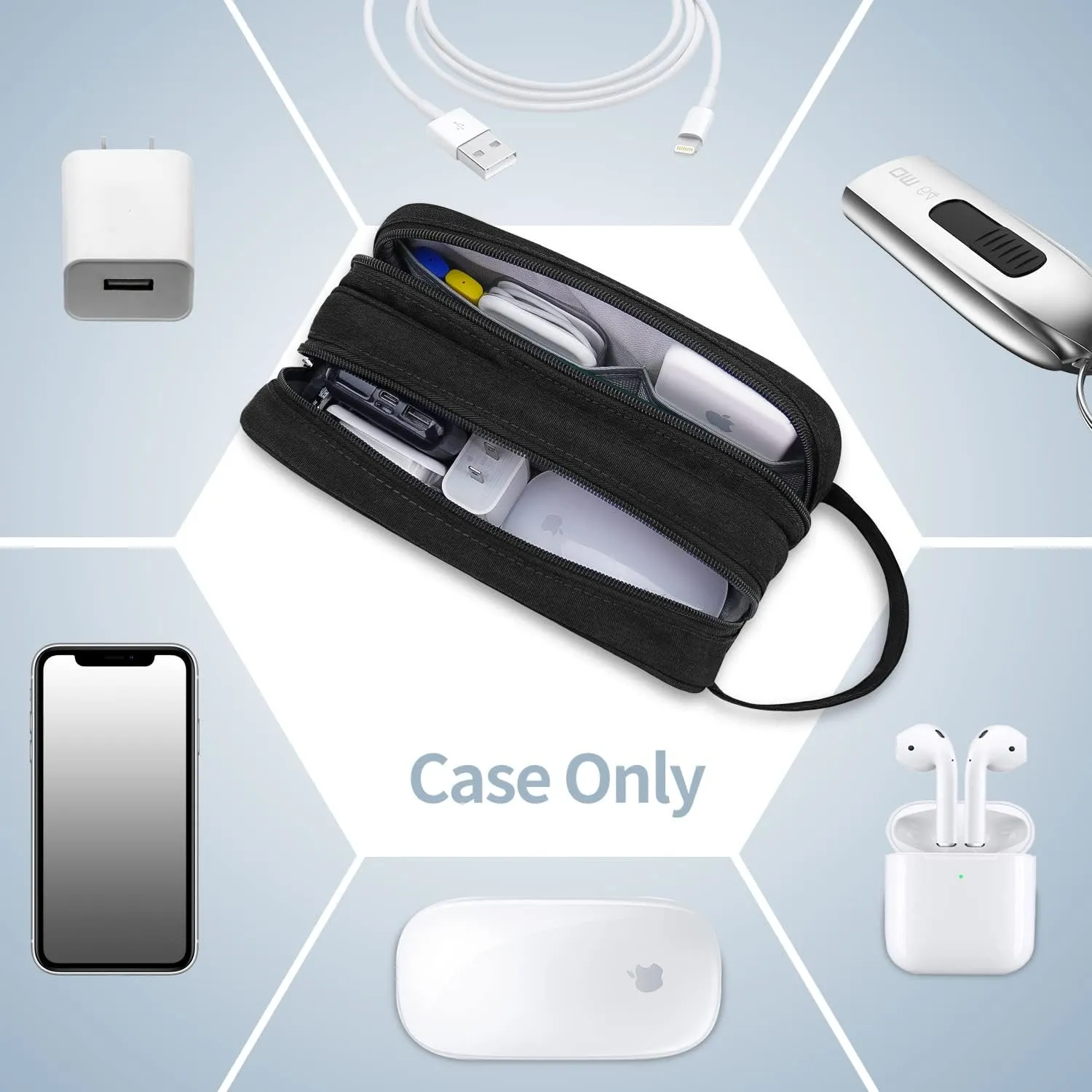 HESTECH Electronics Organizer Travel Charger Case Cord Cable Organizer Bag Portable Waterproof Double Layers All-in-one Storage for Charger Mouse Earbud USB Drive (Black, Medium)