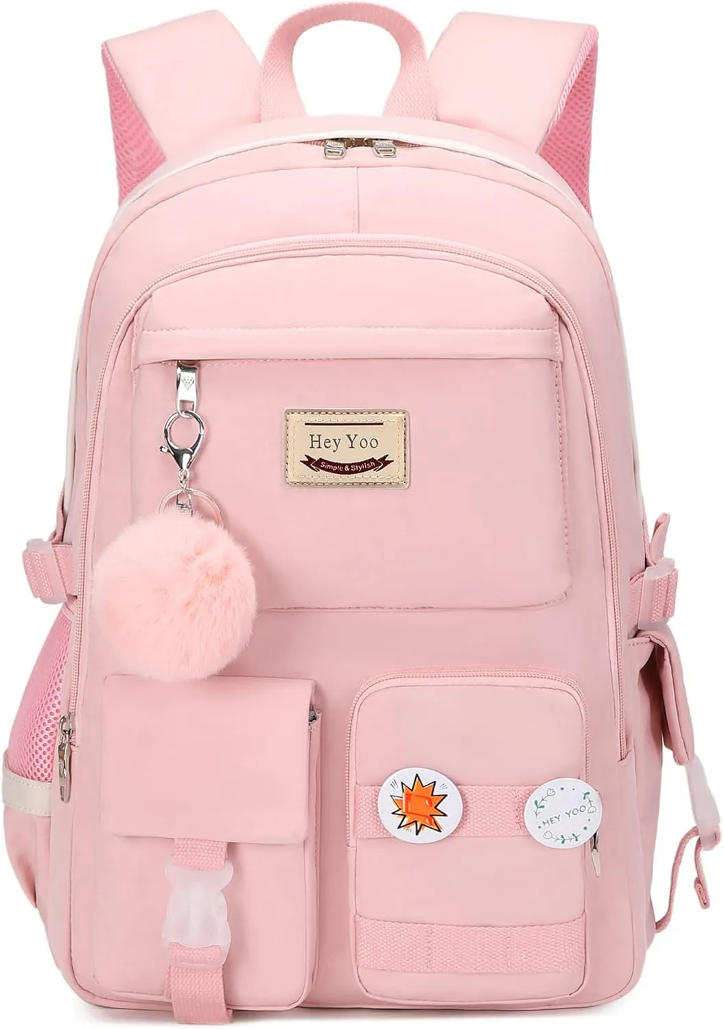 Hey Yoo Backpack for Girls Bookbag Cute School Bag College Middle High Elementary School Backpack for Teen Girls (Pink)