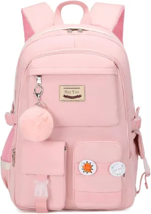 Hey Yoo Backpack for Girls Bookbag Cute School Bag College Middle High Elementary School Backpack for Teen Girls (Pink)