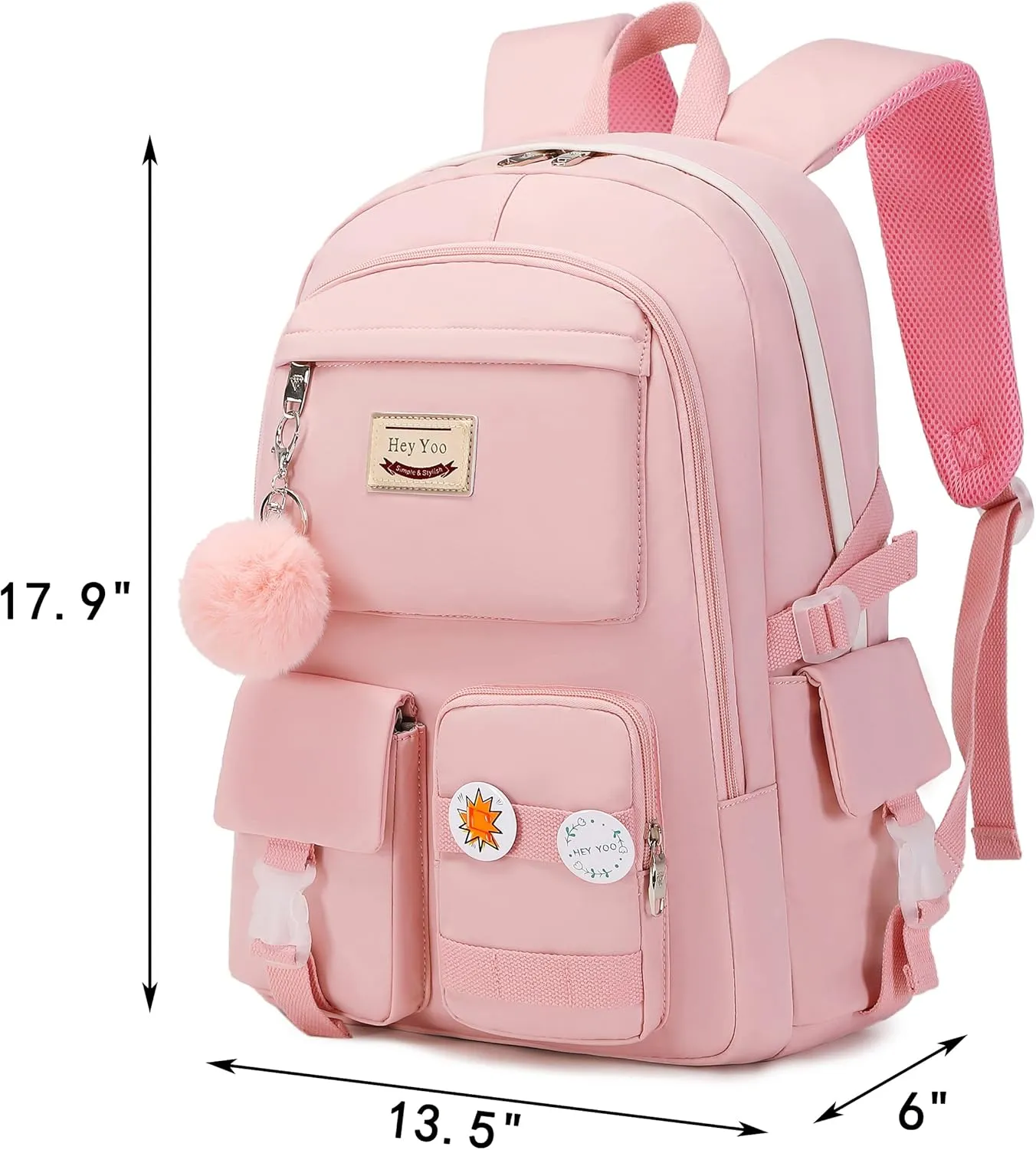 Hey Yoo Backpack for Girls Bookbag Cute School Bag College Middle High Elementary School Backpack for Teen Girls (Pink)