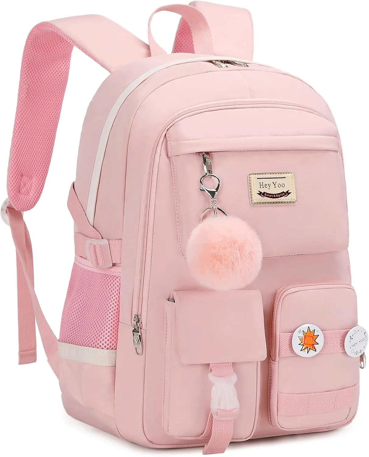 Hey Yoo Backpack for Girls Bookbag Cute School Bag College Middle High Elementary School Backpack for Teen Girls (Pink)