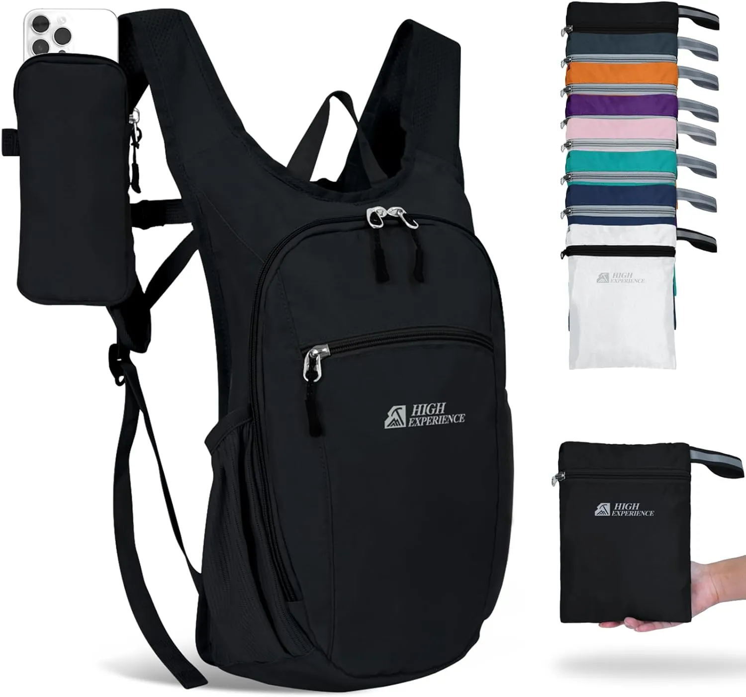 Hiking Backpack 10L/15L Small Daypack Lightweight Packable Travel Foldable Water Resistan for Women Men (Black, 15L)