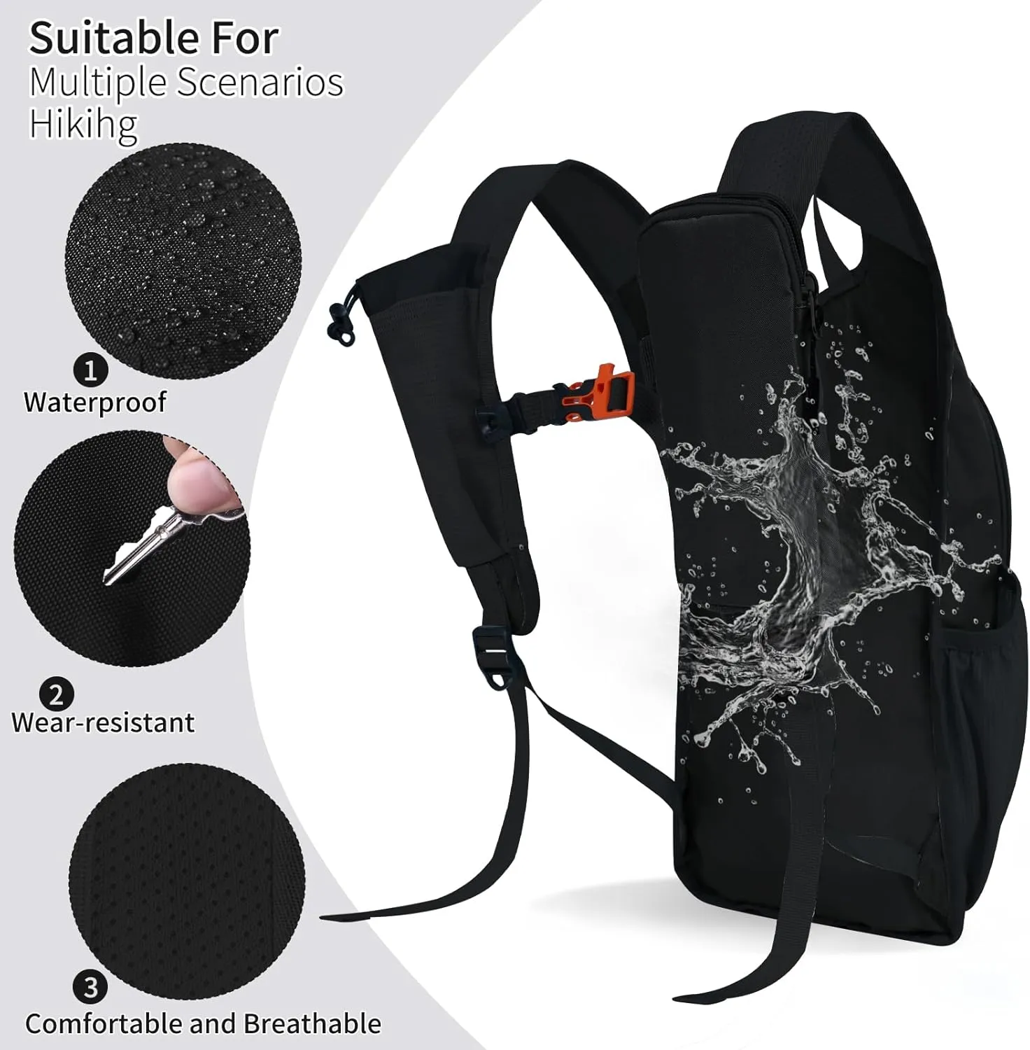 Hiking Backpack 10L/15L Small Daypack Lightweight Packable Travel Foldable Water Resistan for Women Men (Black, 15L)