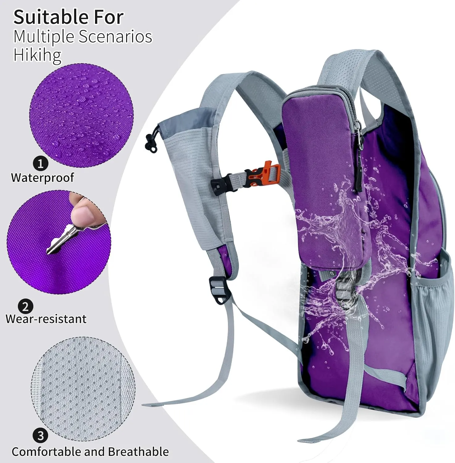Hiking Backpack 10L/15L Small Daypack Lightweight Packable Travel Foldable Water Resistan for Women Men (Deep Purple, 10L)