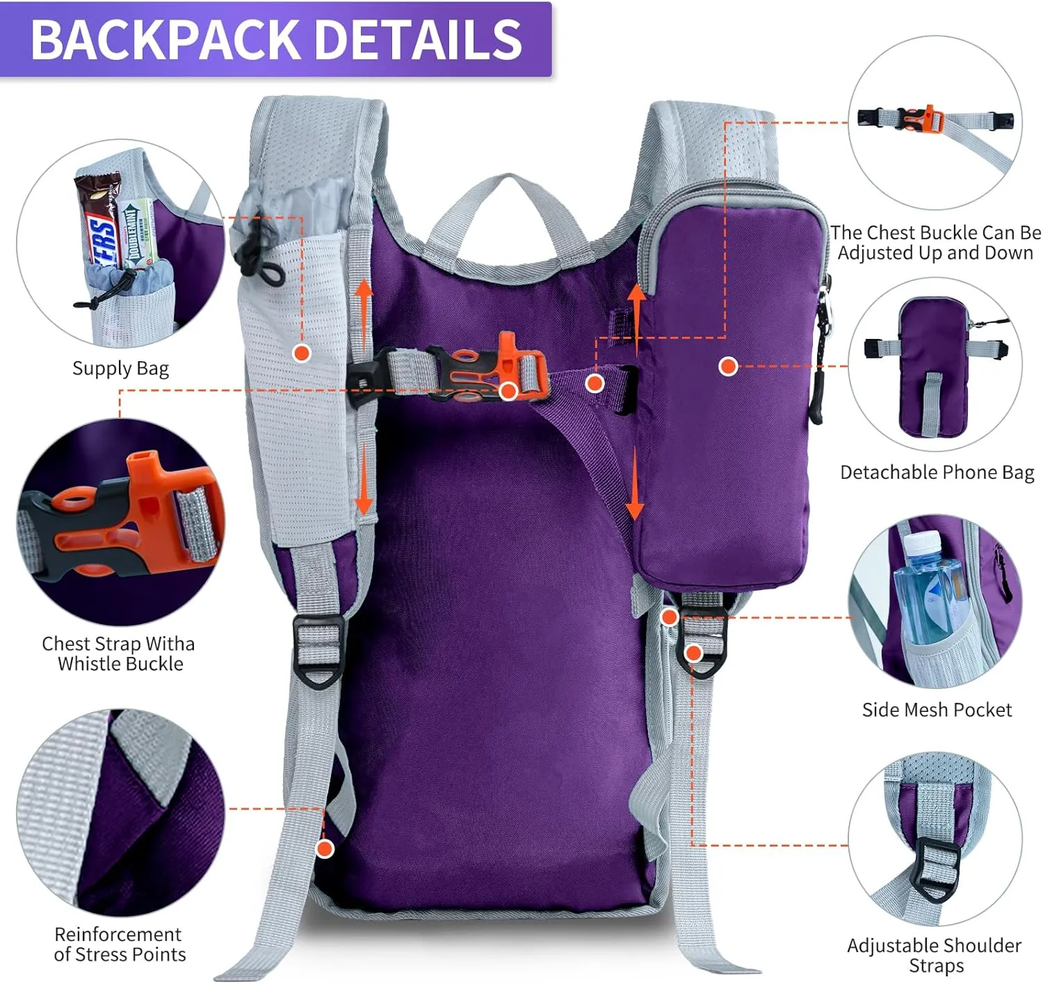 Hiking Backpack 10L/15L Small Daypack Lightweight Packable Travel Foldable Water Resistan for Women Men (Deep Purple, 10L)