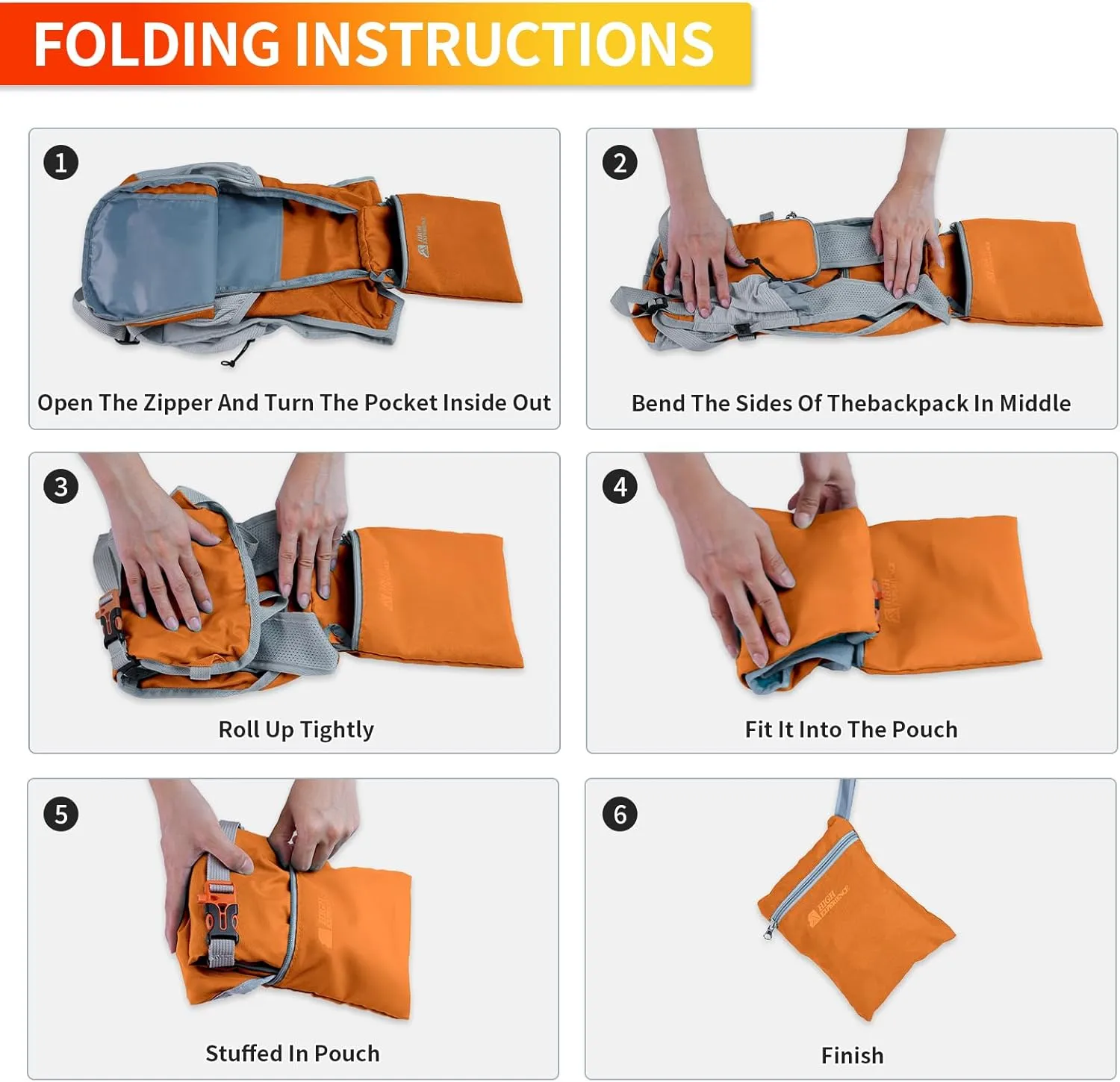 Hiking Backpack 10L/15L Small Daypack Lightweight Packable Travel Foldable Water Resistan for Women Men (Orange, 10L)