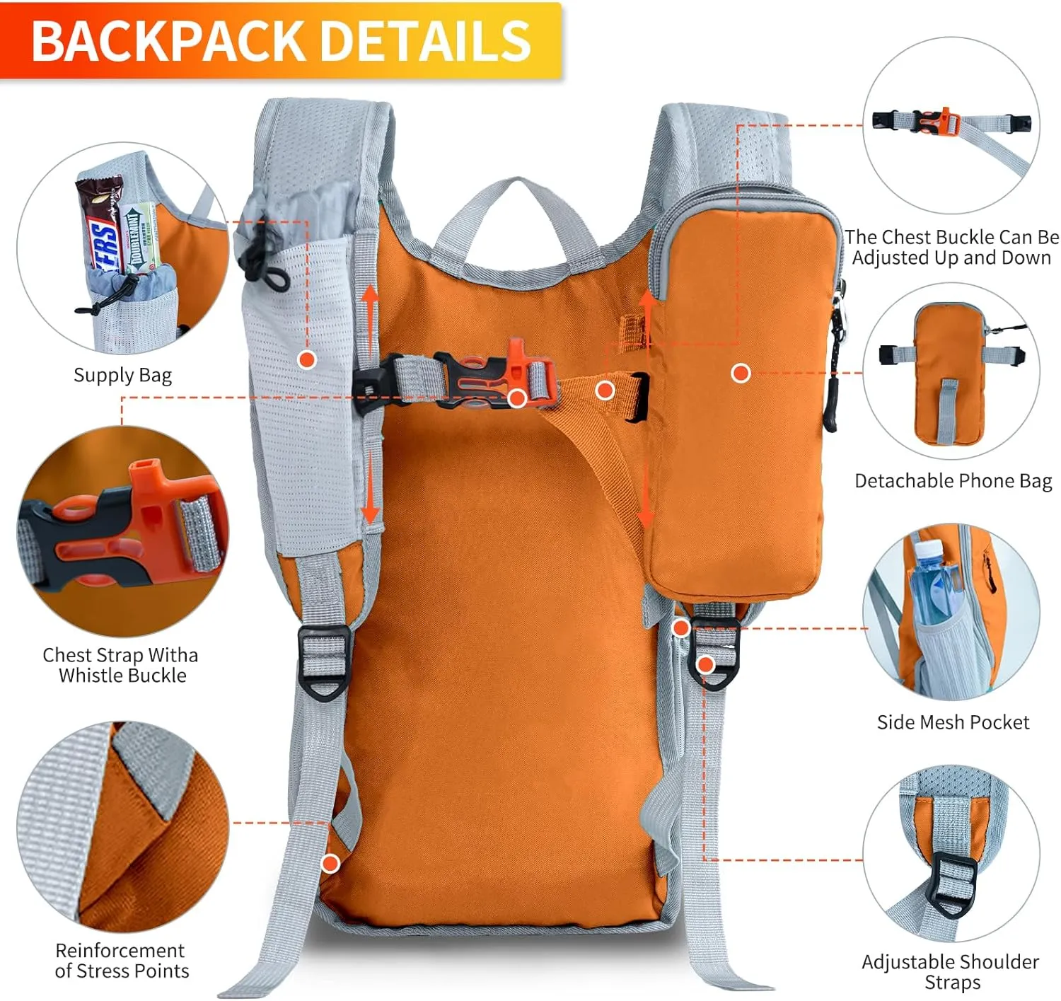 Hiking Backpack 10L/15L Small Daypack Lightweight Packable Travel Foldable Water Resistan for Women Men (Orange, 10L)
