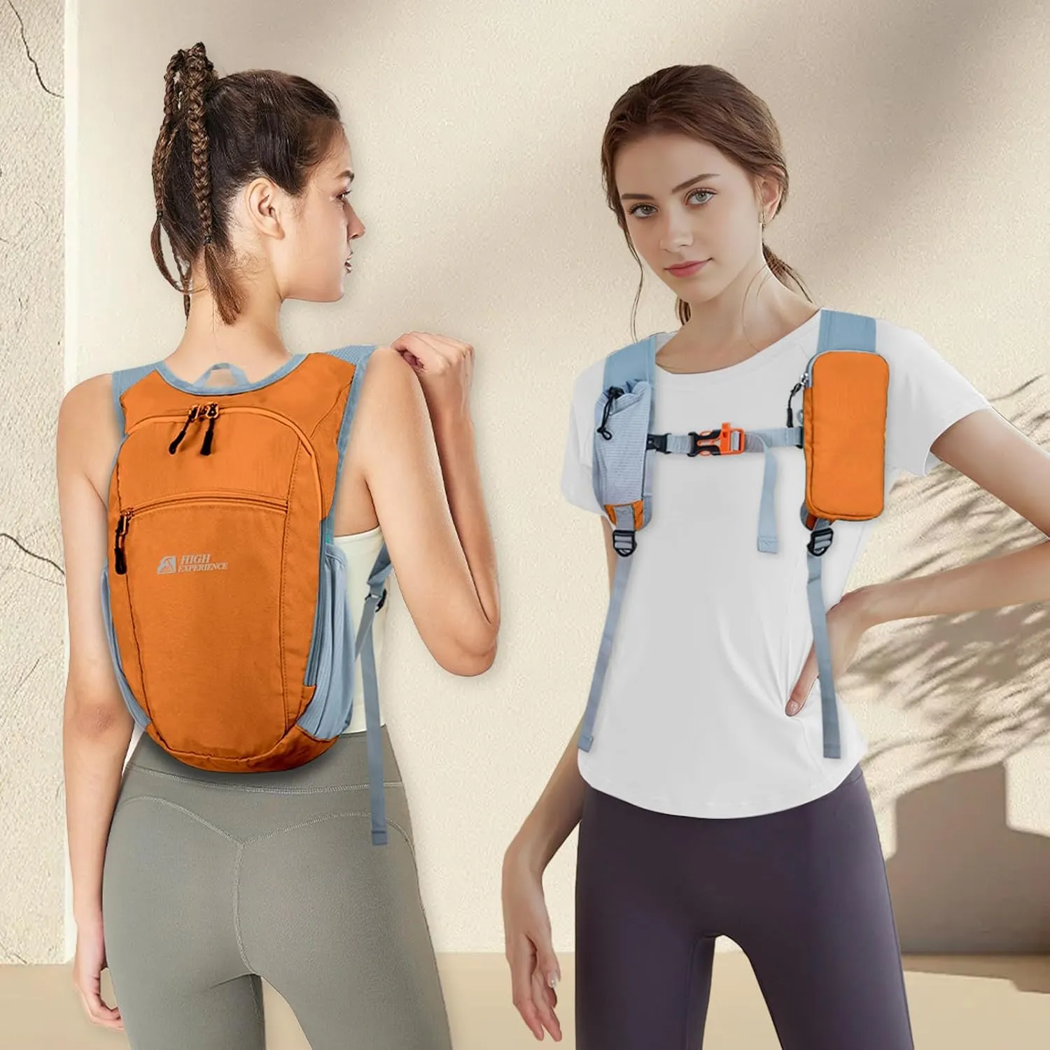 Hiking Backpack 10L/15L Small Daypack Lightweight Packable Travel Foldable Water Resistan for Women Men (Orange, 10L)