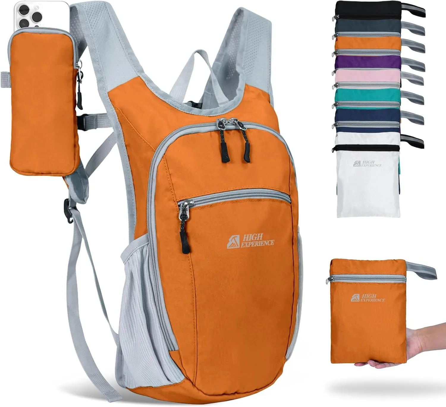 Hiking Backpack 10L/15L Small Daypack Lightweight Packable Travel Foldable Water Resistan for Women Men (Orange, 15L)