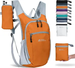 Hiking Backpack 10L/15L Small Daypack Lightweight Packable Travel Foldable Water Resistan for Women Men (Orange, 15L)