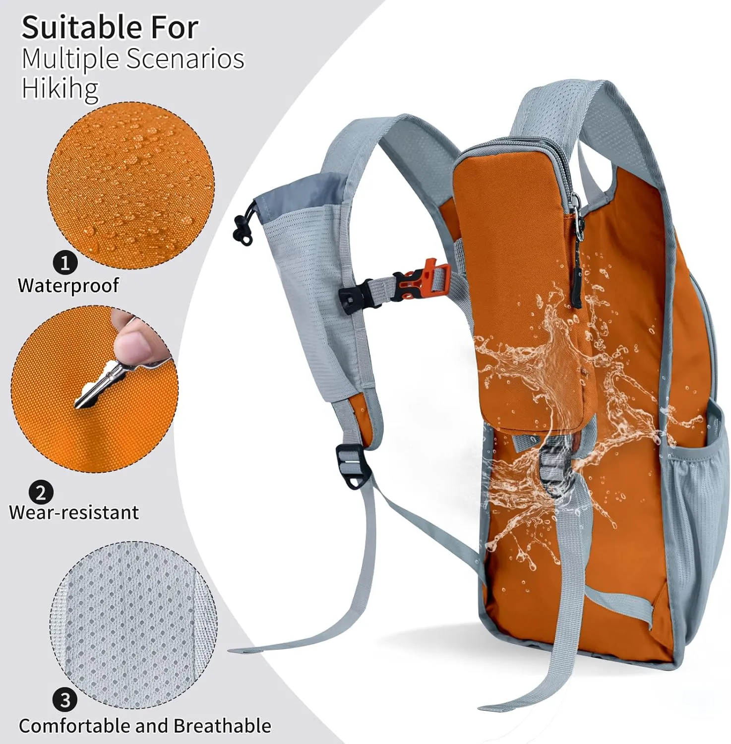 Hiking Backpack 10L/15L Small Daypack Lightweight Packable Travel Foldable Water Resistan for Women Men (Orange, 15L)