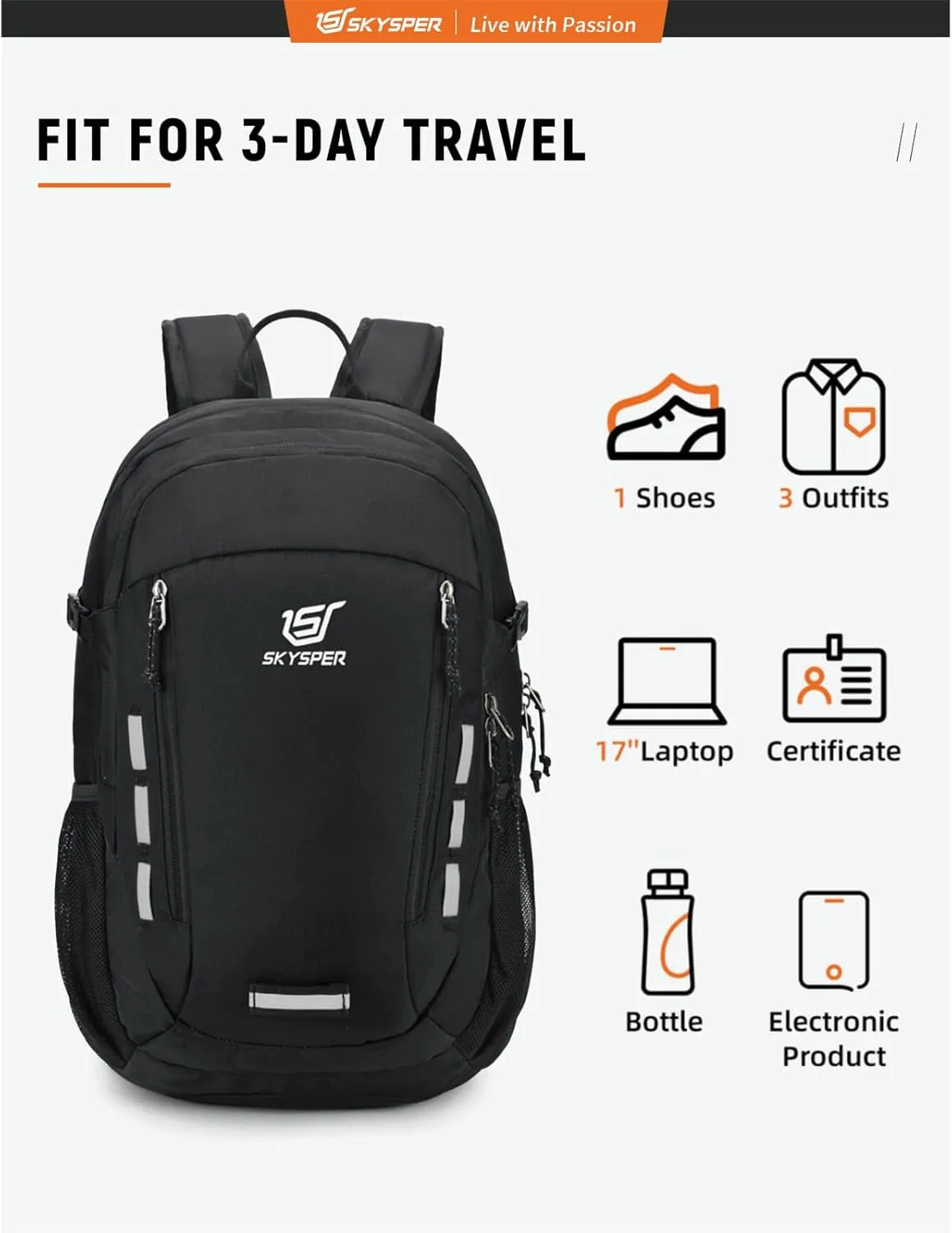 Hiking Backpack 30L Lightweight Travel Backpack Hiking Day Pack for Men Women(Black)