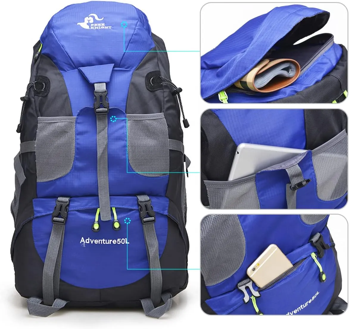 Hiking Backpack 50L Climbing Camping Backpack Large Rucksack for Trekking Travel Outdoor Sport