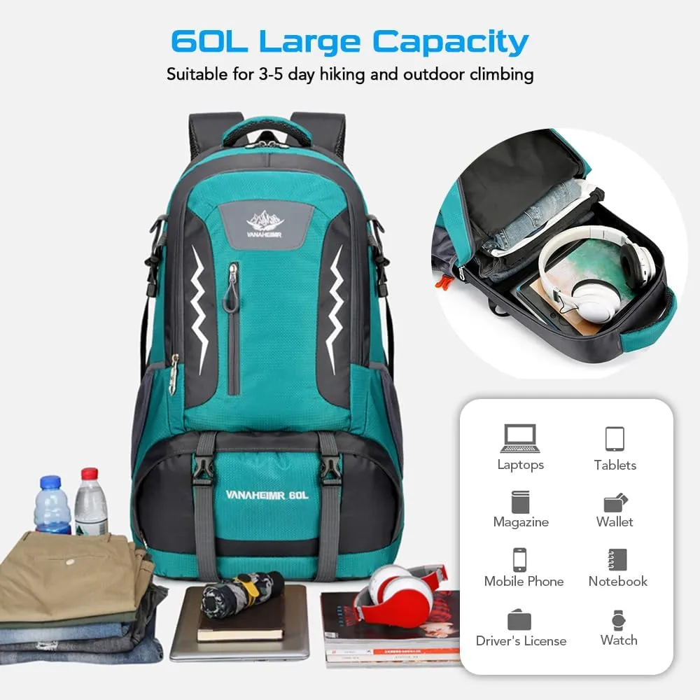 Hiking Backpack, 60L Waterproof Camping Backpack for Men and Women Outdoor Sport Travel Mountaineering, Red