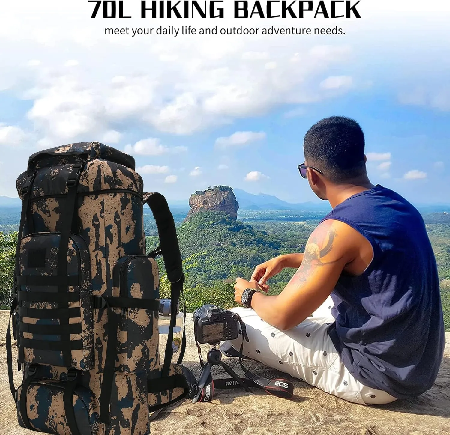 Hiking Backpack for Men 70L/100L Camping Backpack Military Rucksack Molle 3 Days Assault Pack for Climbing