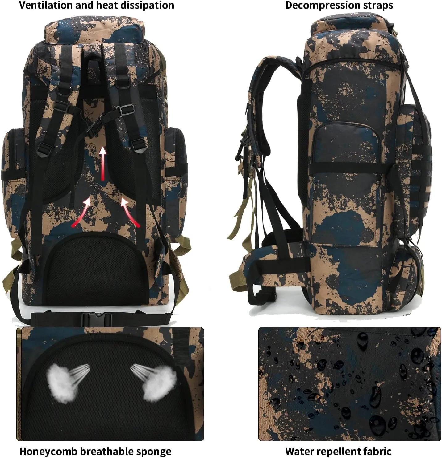 Hiking Backpack for Men 70L/100L Camping Backpack Military Rucksack Molle 3 Days Assault Pack for Climbing