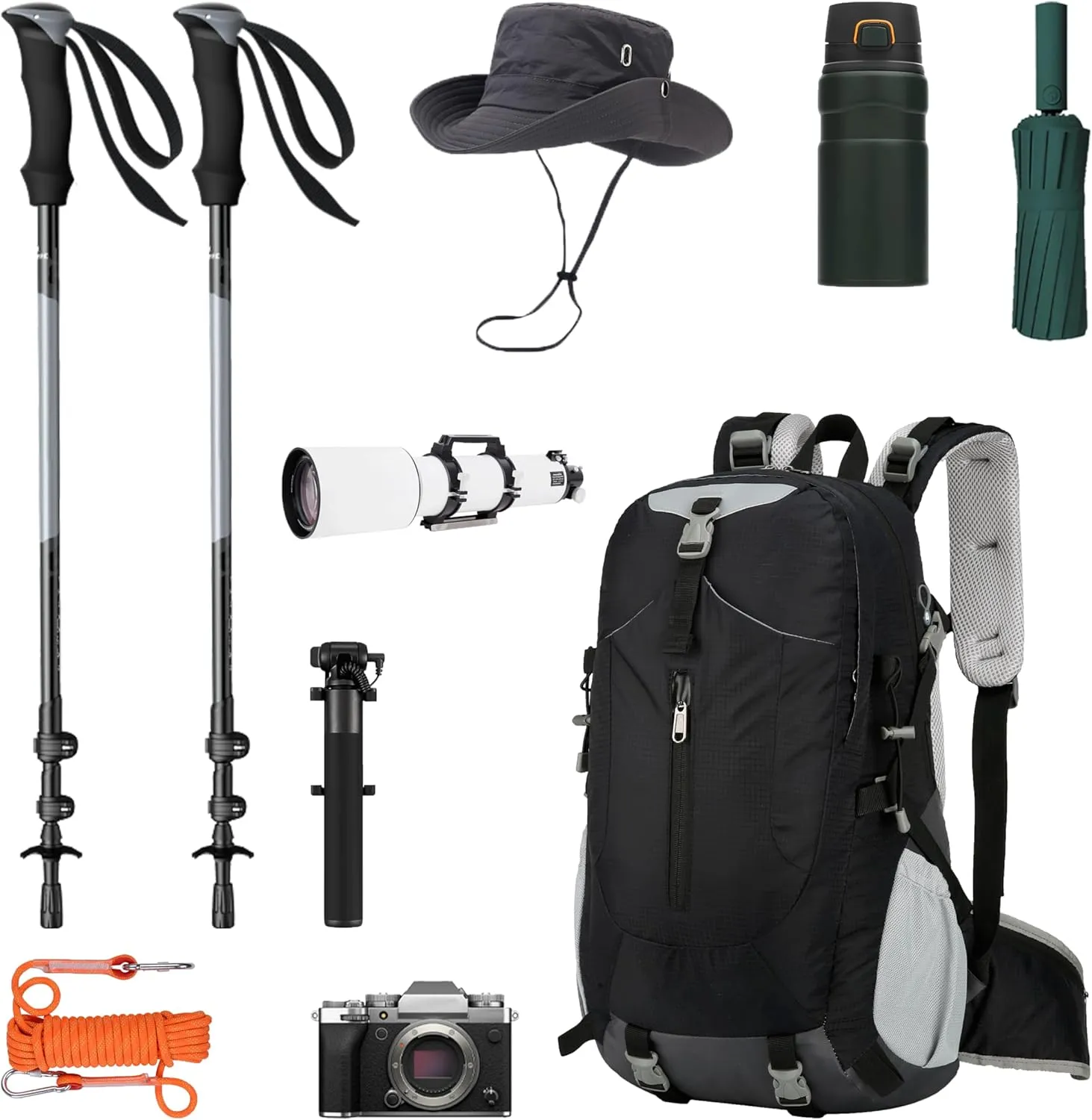 Hiking Backpack for Men and Women, Travel, Sport Outdoor, Lightweight Back Pack, Camping, Bag, waterproof, 40L.(Black)