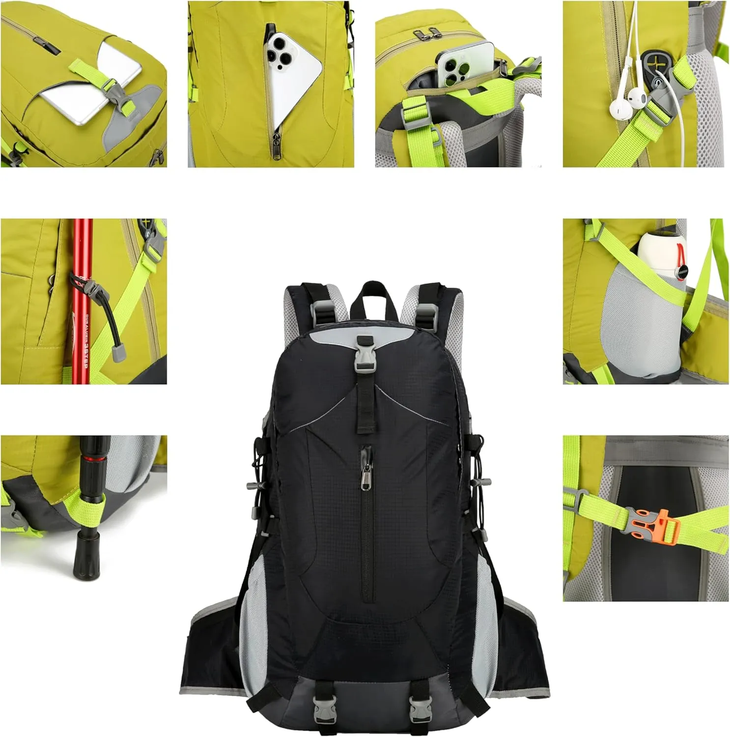 Hiking Backpack for Men and Women, Travel, Sport Outdoor, Lightweight Back Pack, Camping, Bag, waterproof, 40L.(Black)