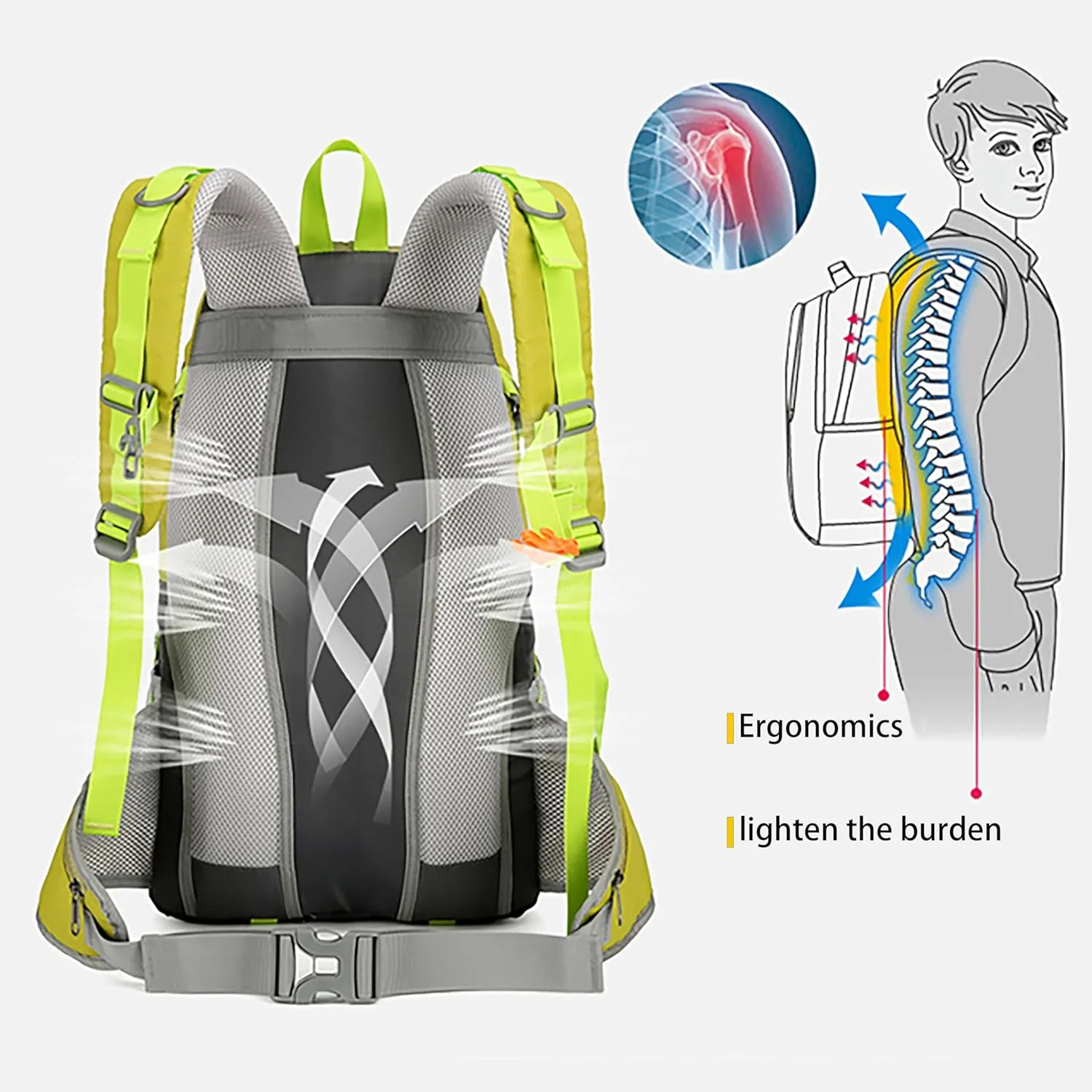 Hiking Backpack for Men and Women, Travel, Sport Outdoor, Lightweight Back Pack, Camping, Bag, waterproof, 40L.(Blue)