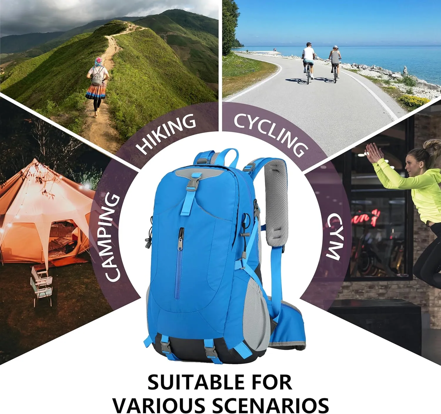 Hiking Backpack for Men and Women, Travel, Sport Outdoor, Lightweight Back Pack, Camping, Bag, waterproof, 40L.(Blue)