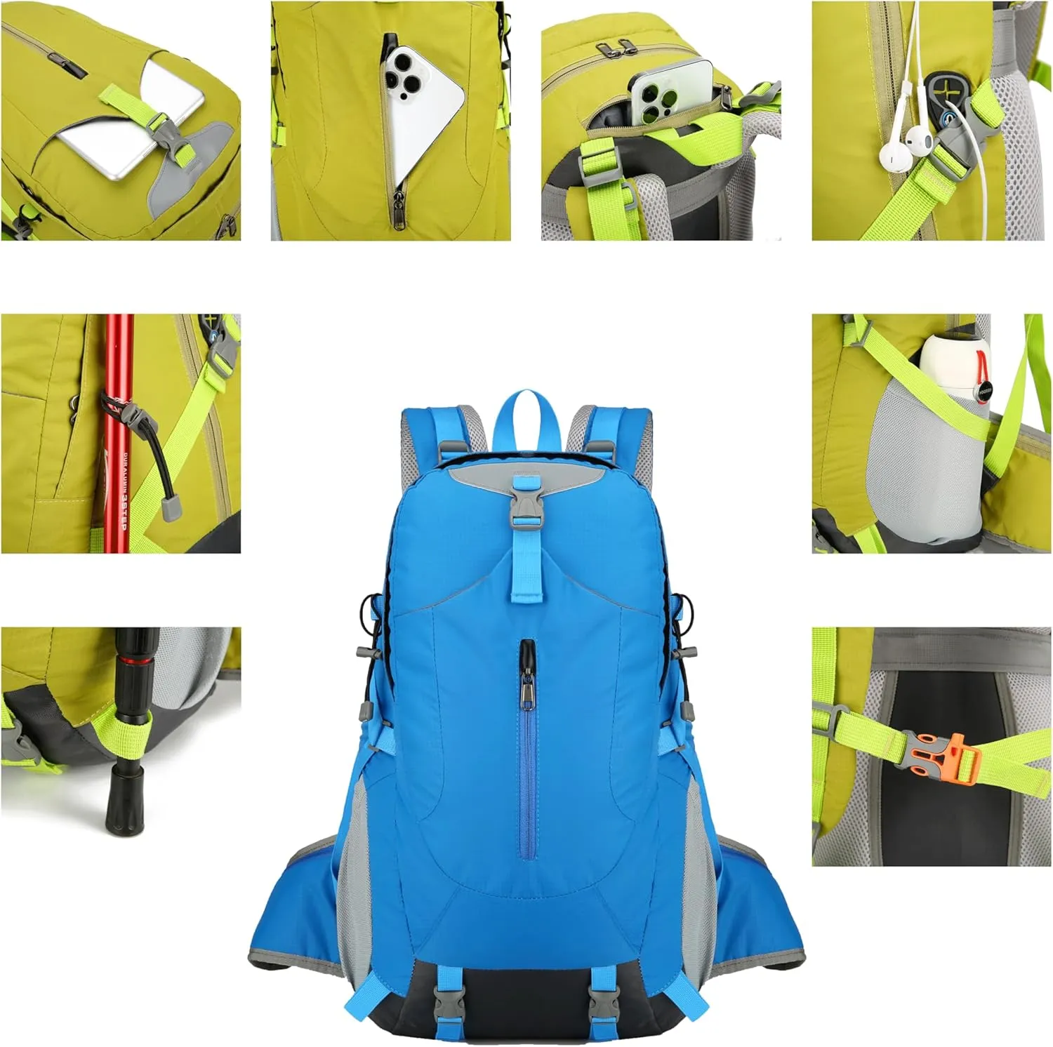 Hiking Backpack for Men and Women, Travel, Sport Outdoor, Lightweight Back Pack, Camping, Bag, waterproof, 40L.(Blue)