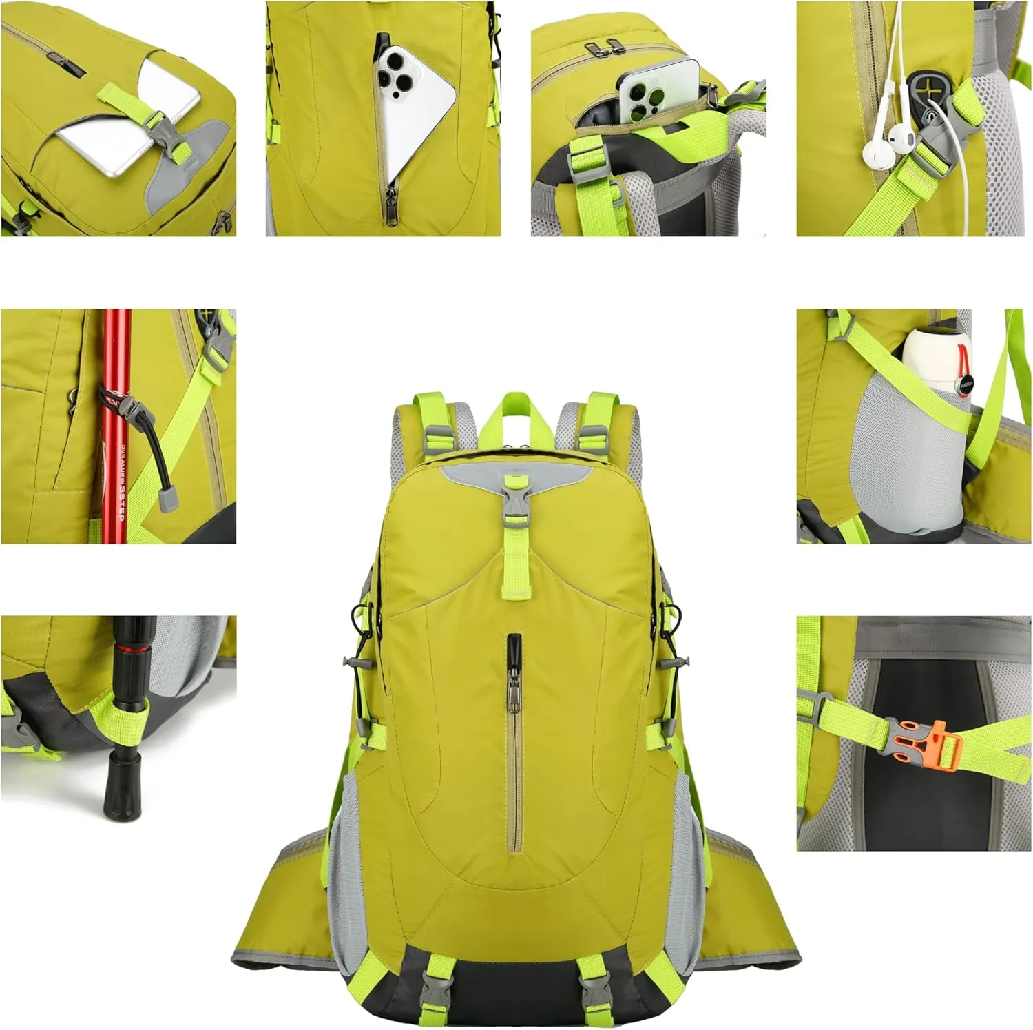 Hiking Backpack for Men and Women, Travel, Sport Outdoor, Lightweight Back Pack, Camping, Bag, waterproof, 40L.(Green)