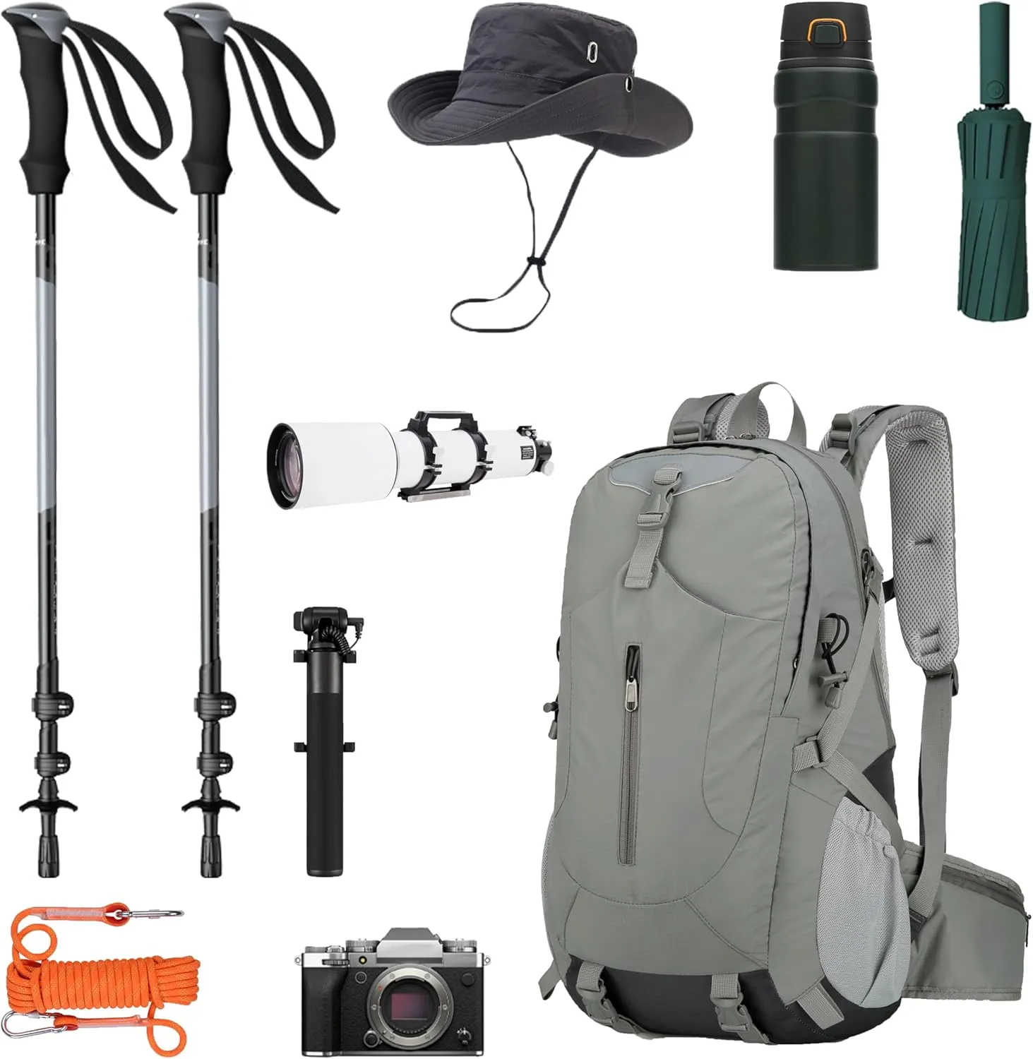 Hiking Backpack for Men and Women, Travel, Sport Outdoor, Lightweight Back Pack, Camping, Bag, waterproof, 40L.(Grey)