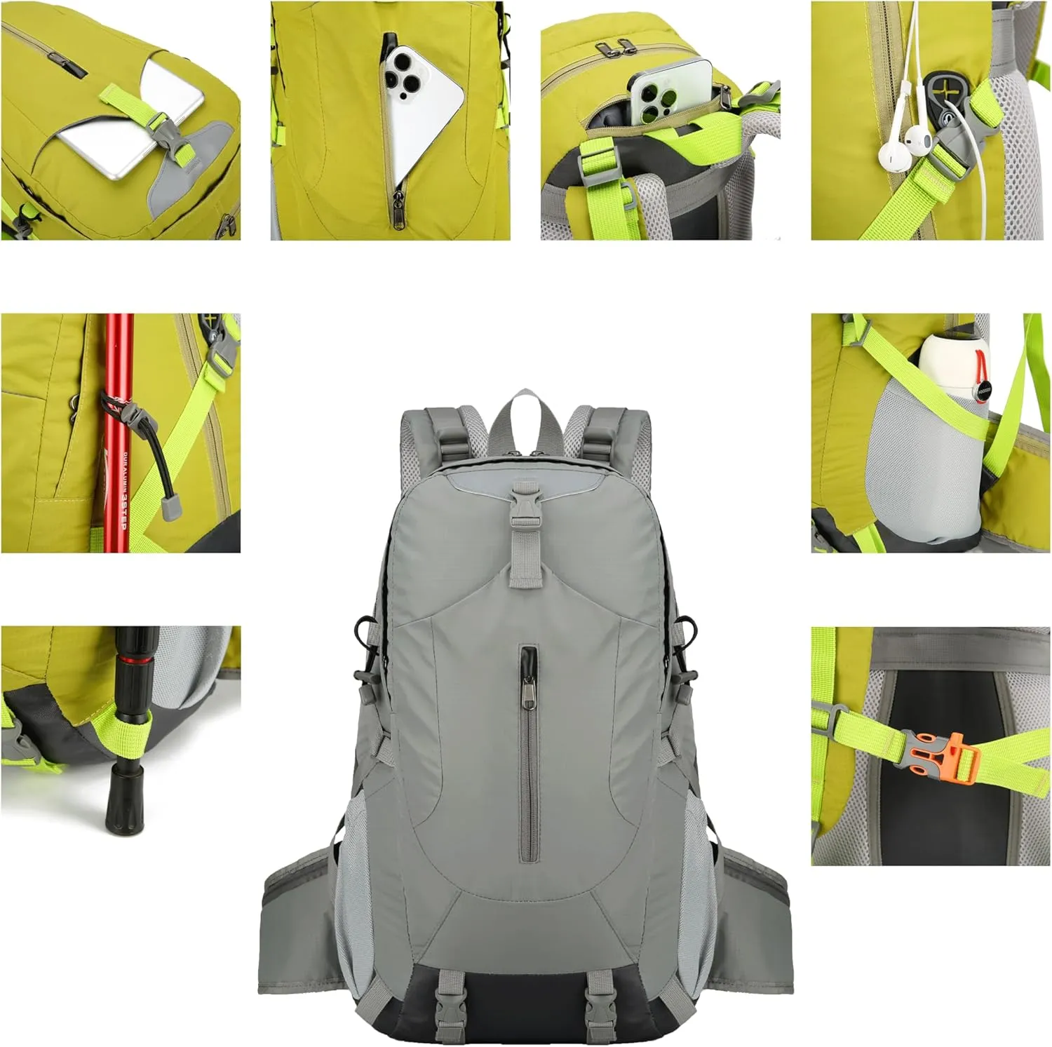 Hiking Backpack for Men and Women, Travel, Sport Outdoor, Lightweight Back Pack, Camping, Bag, waterproof, 40L.(Grey)