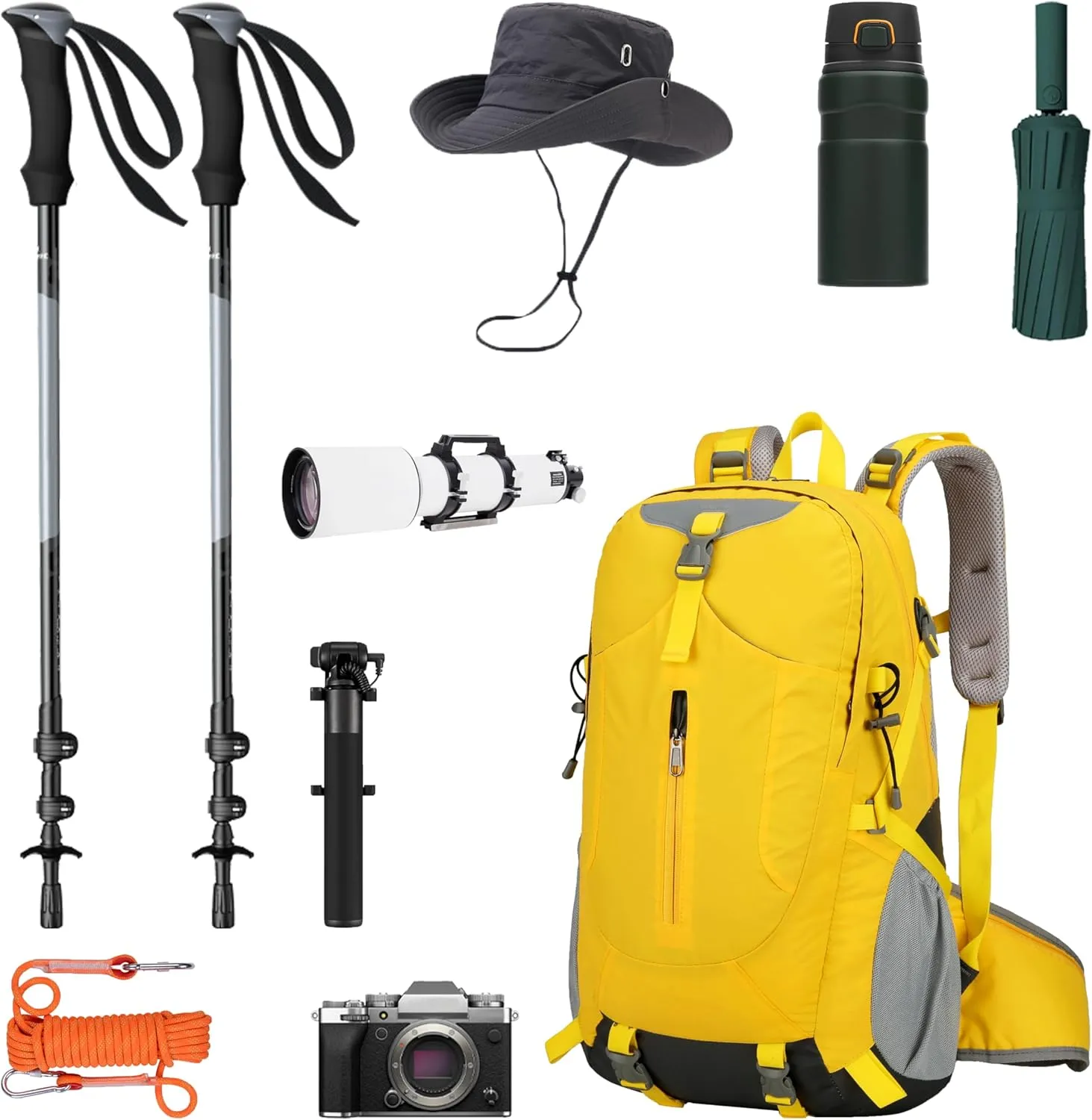 Hiking Backpack for Men and Women, Travel, Sport Outdoor, Lightweight Back Pack, Camping, Bag, waterproof, 40L.(Yellow)