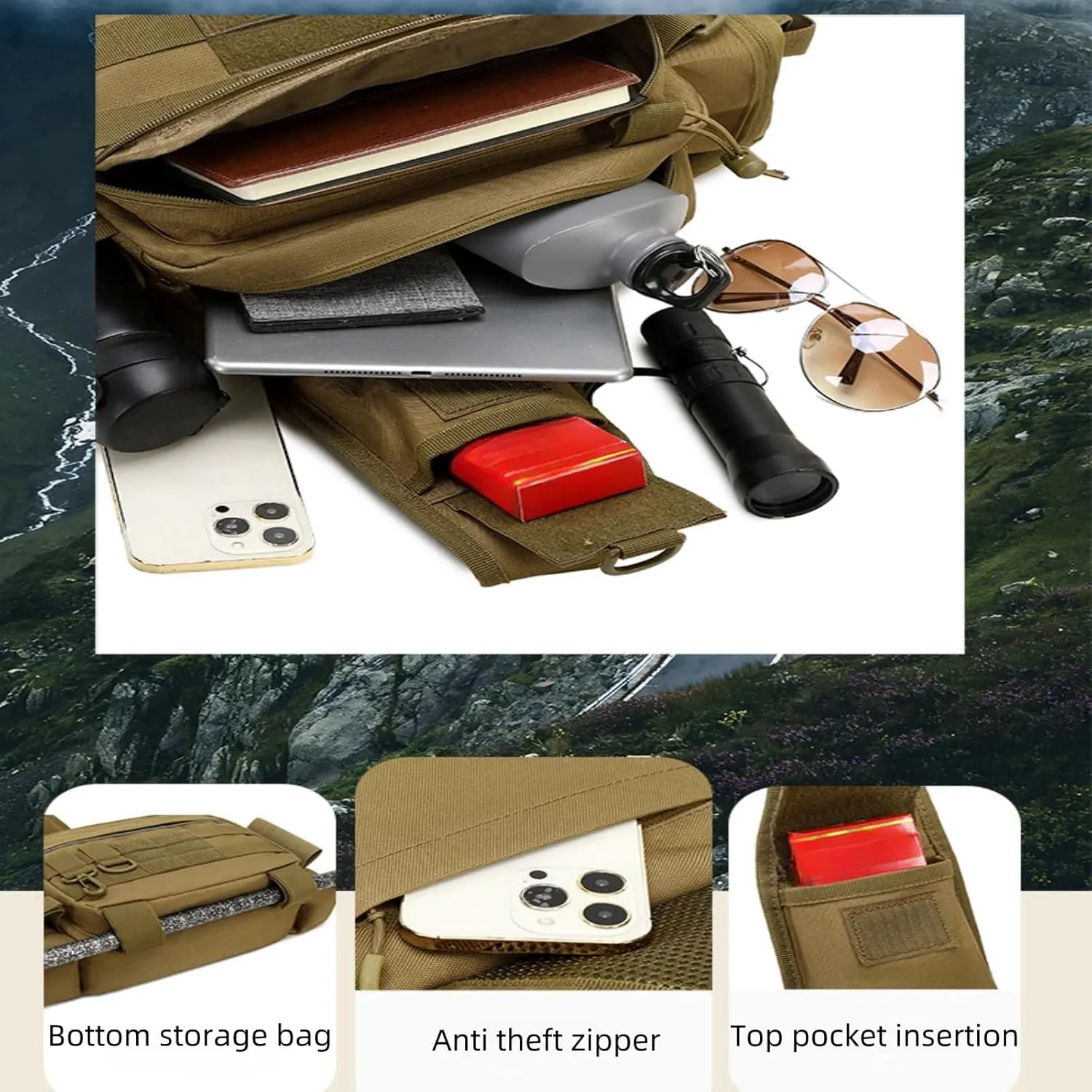 Hiking Backpack Lightweight Outdoor Day Pack for Men and Women Durable Waterproof Travel Backpack (Light Brown, 7.87 Inches)