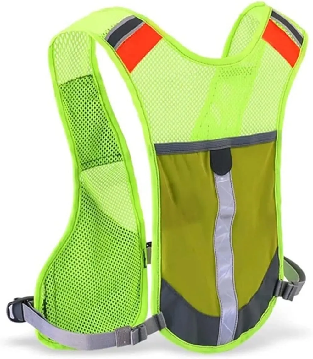 Hiking Backpack with Reflective Night Running Vest, Adjustable Hydration Pack for Trail Running, Marathon, Hiking, Cycling (Green)
