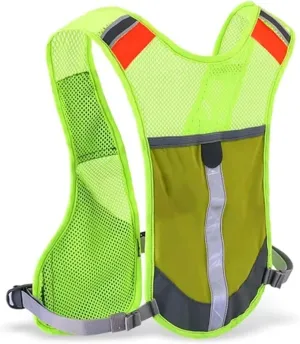 Hiking Backpack with Reflective Night Running Vest, Adjustable Hydration Pack for Trail Running, Marathon, Hiking, Cycling (Green)