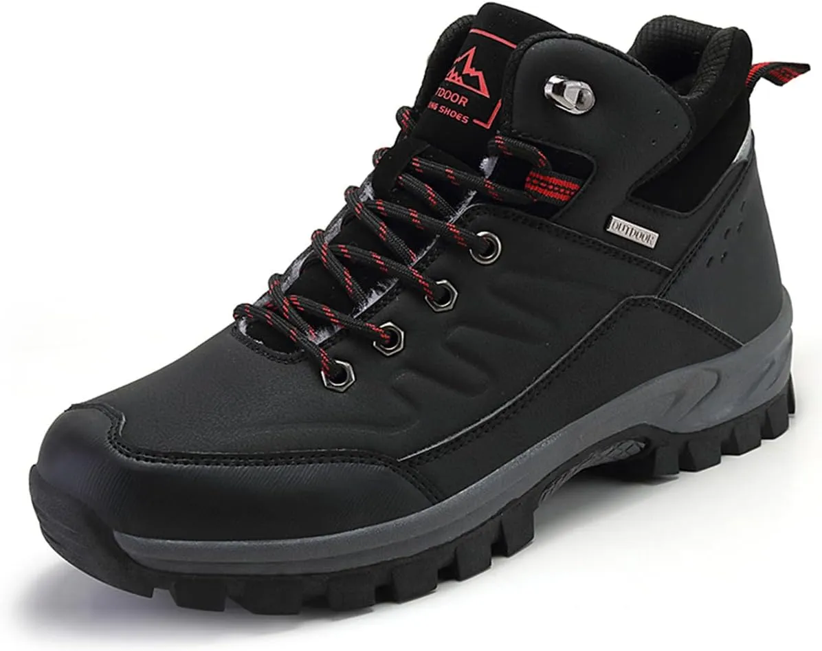 Hiking Shoes for Men in Winter Warm High Top Outdoor Hiking Casual Shoes Non Slip Boots for Men Cotton Shoe Lightweight Men's Hiking Shoes for Outdoor Walking Hiking Trailing