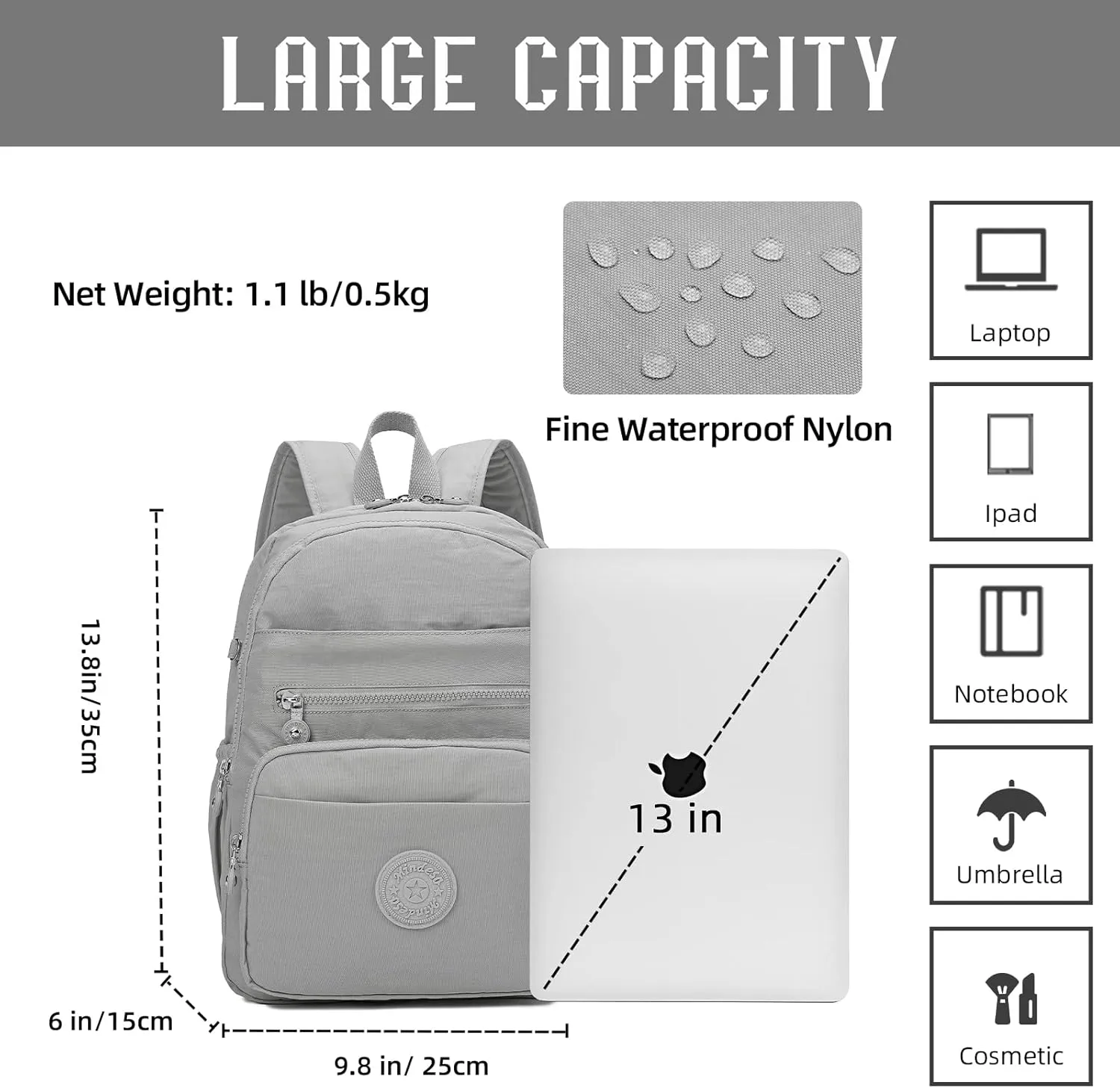 Hiking Waterproof 13" Laptop Backpack Purse for Women and Men,Travel Backpack