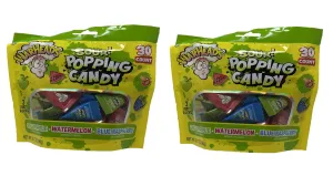 HILCO SWEETS Warheads Sour Popping Candy 30 count bags, 60 total pouches Classic Warhead Flavors, 3 Fruit Flavors - Green Apple, Watermelon and Blue Raspberry - 3.17 oz (Pack of 2)