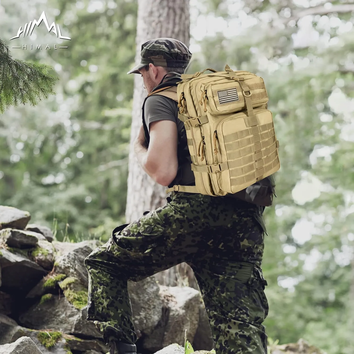 Himal Outdoors Military Tactical Backpack - Large Army 3 Day Assault Pack Molle Bag Rucksack,40L (Khaki)